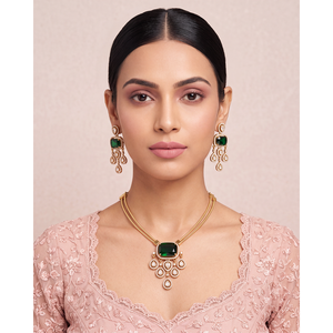 Indian Ethnic Kavya Victorian Premium <b>Gold</b> Plated Bridal Hasli Earring <b>Set</b> - Product Image 1