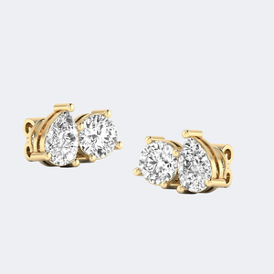 Pendientes Toi et Moi con Diamantes Cultivados en Laboratorio de Corte Pera y Redondo de 2.00 CTW, Engastados en Oro de 9k, Certificados - Product Image 4