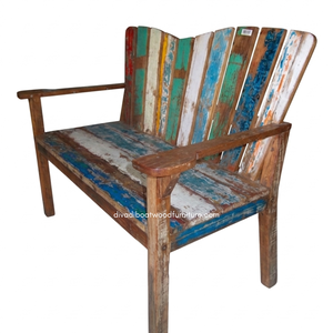 Sofá Loveseat Rústico Artesanal de Madera Antigua, Madera de Barco Reciclada Natural, Ecológico para el Hogar, Villa, Muebles de Interior y Exterior - Product Image 2