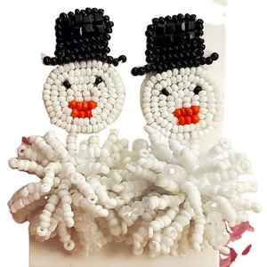 Pendientes de cuentas de semillas bordadas a mano indias de nuevo diseño para mujer, accesorios de Carnaval de Navidad, cuentas de Navidad elegantes - Product Image 6