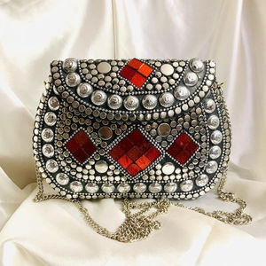 Antique Handmade Women Bridal Ladies Metal Clutch Slings <b>Bag</b> Shape Ethnic Mosaic Golden <b>Silver</b> <b>Bags</b> From India - Product Image 5