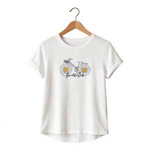 Women's White Cotton T-Shirt with Embroidery Slim Fit O-Neck Short Sleeve Casual Spring Summer <b>Top</b> - Product Image 1