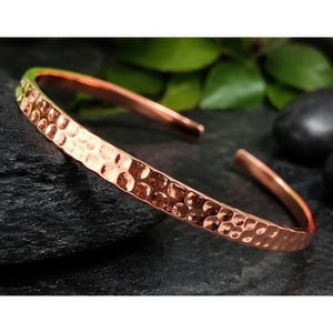 Custom Handmade Copper Cuff Bracelet Minimalist Hammered Finish Solid Copper Jewelry Bangle - Product Image 5