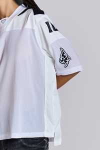 Camiseta de fútbol americano de malla para mujer, corte holgado, cuello en V, diseño de paneles, estampado por sublimación, logotipo personalizado, poliéster - Product Image 5