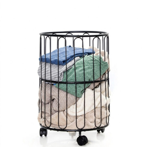 Panier à linge roulant moderne en fer doré, chariot de rangement en fil métallique moderne avec roues universelles pour la maison et l'hôtel - Product Image 5