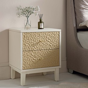 Modern White Bedside Cabinet 2 Drawer Nightstand Textured <b>Storage</b> <b>Side</b> <b>Table</b> for Bedroom - Product Image 3