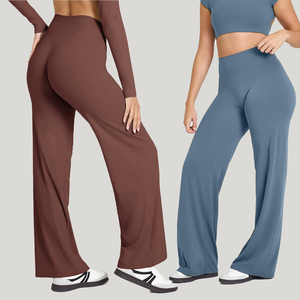 Women Mid-Waisted Butt-Lifting Tummy-Control V-Cut <b>Flare</b> Casual Summer Solid 100% Cotton Breathable Anti-Bacterial <b>Leggings</b> - Product Image 2