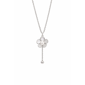 Collier Pendentif Goutte Florale en Argent Sterling 925 avec Perle, Chaîne Minimaliste Élégante pour Femme, Idéal Mariage, Fête et Usage Quotidien - Product Image 1