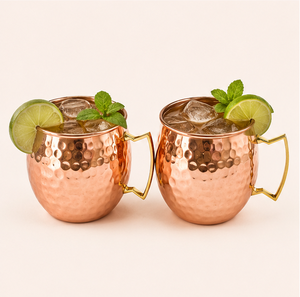 Pure Copper Moscow Mule Mugs Set of 4 Handcrafted Hammered Finish with Solid Brass Handle Eco-friendly <b>Drinkware</b> for Cocktails - Product Image 6