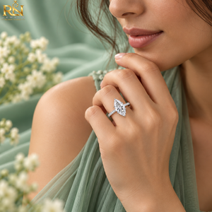 แหวนหมั้นเพชรทรงมาร์คีส์ เพชรเลี้ยงในห้องปฏิบัติการ ทองคำแท้ 9K/14K/18K ดีไซน์วงแหวนแบบฝังเพชรรอบวง พร้อมดีไซน์วงแหวนซ่อนรอบเพชร แหวนแต่งงานสุดหรู สี DEF - Product Image 3