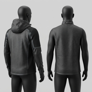 <b>Men</b> Black Gray Hooded Windbreaker <b>Jacket</b> Textured Panel Full Zip Outdoor Sports <b>Running</b> <b>Jacket</b> with Pockets - Product Image 3