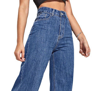Jeans Anchos Elásticos de Algodón Azul para Mujer, Talla Grande, Transpirables, de Alta Calidad, 2026, Servicio OEM - Product Image 4