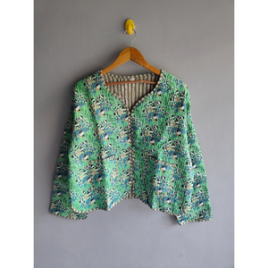 Veste matelassée en coton patchwork floral pour femme, col en V, cardigan rembourré, respirant, vêtement d'extérieur décontracté, cadeau pour elle - Product Image 1