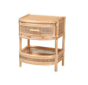 Premium Natural Rattan <b>Bedside</b> Table Handcrafted Nightstand with Drawer and Open <b>Storage</b> Shelf for Bedroom or Living Room - Product Image 1