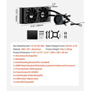 Dissipatore a Liquido AIO per CPU da 120mm con Interfaccia di Alimentazione a 3 Pin, Cavo da 1.8FT, Display Max. 2200 giri/min Nero Efficiente - Product Image 3