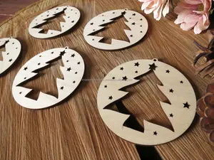 <b>Wooden</b> Christmas Ball and Tree Ornaments with <b>Laser</b>-<b>Cut</b> Elegant Patterns, Handmade Holiday Decorations Perfect for Festive - Product Image 4