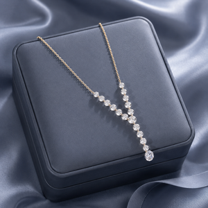 สร้อยคอทองคำ 14K ประดับเพชรโมอิสซาไนต์ทรงกลมสำหรับผู้หญิง จี้ห้อยแบบไล่ระดับ 15 เม็ด ดีไซน์หรูหรา ของขวัญเครื่องประดับชั้นดี น้ำหนัก 3.65 กะรัต - Product Image 4
