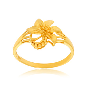 Anillo de Lujo con Flor Dorada y Diseño Floral Delicado, con Banda Calada Elegante para Mujer - Product Image 1