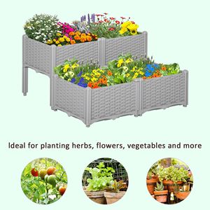 Jardinière surélevée grise à 4 pièces avec pieds, bac à plantes auto-arrosant pour la culture de fleurs, d'herbes et de légumes - Product Image 2