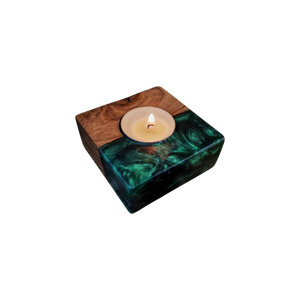 Handmade Epoxy Resin <b>Candle</b> Holder With Wood Inlay Blue Marbled Design Home Decoration Craft - Product Image 6