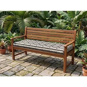 Outdoor <b>Bench</b> <b>Cushion</b> Seat Pad Quilted Garden Patio Furniture <b>Cushion</b> – Blue Leaf Print, Thick Padded <b>Bench</b> Cush - Product Image 3