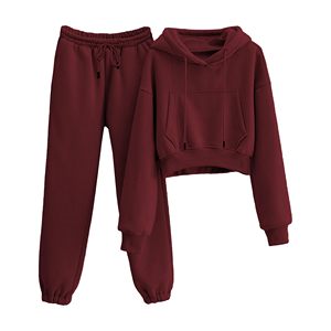 Crop tops pour femmes, sweats à capuche, ensemble 2 pièces, sweat à capuche court zippé, pantalon de survêtement court, vente en gros - Product Image 1