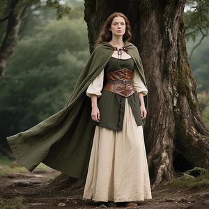Medieval Hooded <b>Cloak</b> Linen Renaissance Cape with Hood - Halloween Hobbit Cosplay <b>Witch</b> Wizard - Product Image 3