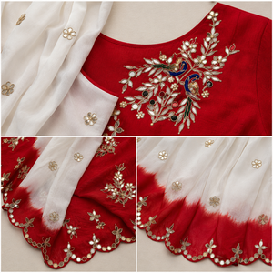 Bridal Vintage Silk <b>Saree</b> Indian Wedding Party Embroidery White <b>Red</b> Traditional Ethnic Wear Wholesale Heavy Work Ladies Boutique - Product Image 6