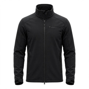 Veste matelassée en polaire noire pour homme, col montant, fermeture éclair, coupe-vent, décontractée, couleur unie, polyester, coupe régulière, hiver - Product Image 1