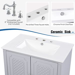 Lavandino da bagno in stile Vintage da 30 pollici con lavello multifunzionale e porta a chiusura morbida in grigio - Product Image 3