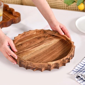 Round Wooden Serving <b>Tray</b> With Natural Finish For Food Display On Table Minimalist Design Single Tier Reusable <b>Storage</b> <b>Tray</b> - Product Image 2