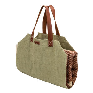 Bolsa grande de lona y cuero para transportar leña, bolsa de lona encerada resistente para troncos, portaleños de cuero. - Product Image 2