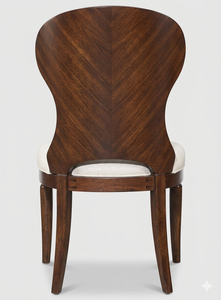 Chaise de salle à manger de luxe en teck massif à chevrons, assise rembourrée en lin, design moderne du milieu du siècle, pour restaurant et hôtel, Indonésie - Product Image 3