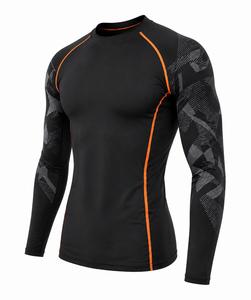 Camiseta Deportiva de Manga Larga para Hombre, Cuello Redondo, Negra con Detalles Naranjas, Estampado Geométrico, Ecológica, Anti-UV, Secado Rápido, Spandex, Poliéster, para Actividades al Aire Libre - Product Image 4