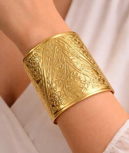 Boho Fashion Hammered Brass Cuff Retro Chunky Stack Wedding Party Festive Vintage Adjustable Stylish Statement Jewelry <b>Bracelet</b> - Product Image 2