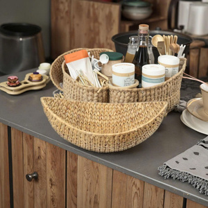 Natural <b>Wicker</b> Rattan Serving Tray with Bread and Fruit Organizer Restaurant Storage <b>Basket</b> with <b>Handles</b> - Product Image 5