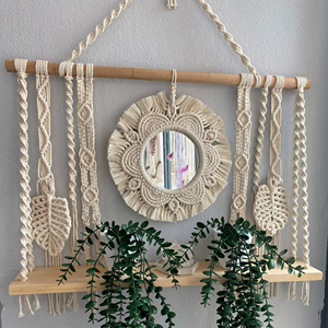 Handmade Beige Macrame <b>Mirror</b> Wall Hanging Perfect For Living Room Balcony Or Patio Decor For Cozy Vibes Wholesale From India - Product Image 1