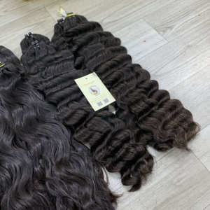 Extensiones de cabello humano vietnamita de onda profunda al por mayor, negro natural, ondulado natural, doble trama, cosidas a máquina, directamente de fábrica. - Product Image 2