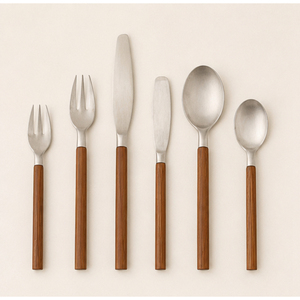 Ensemble de couverts en acier inoxydable en gros avec manches en bois de noyer naturel, argenterie moderne pour hôtels, restaurants et repas à domicile - Product Image 5