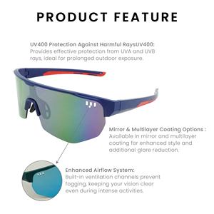 SU1709A Unisex High Quality UV400 Tinted Half Frame Sport Sunglasses <b>Scratch</b> Resistance Adjustable Nose Bridge ANSI/ISO - Product Image 4