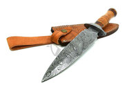 Couteau de chasse en acier Damas à lame fixe, couteau multi-usage avec manche en os de chameau coloré pour la randonnée, le camping et la survie