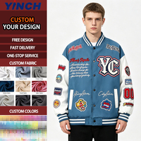 Jaket Varsity Vintage Longgar Grosir Layenne, Warna Kustom Bordir, Jaket Baseball Hip Hop untuk Pria