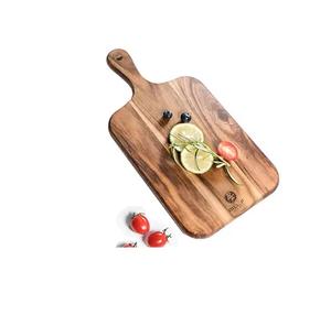 Planche à découper en bois massif brun, plateau de service en bois d'acacia avec poignée, planche à découper pour charcuterie - Product Image 5