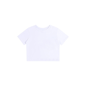 Camiseta Blanca Ajustada de Algodón para Mujer, Cuello Redondo, Estilo Básico, Casual, al por Mayor - Product Image 6