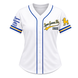 Maillot de baseball personnalisé pour femmes Sigma Gamma Rho, chemise de sport à manches courtes boutonnée, style décontracté streetwear, vente en gros - Product Image 1
