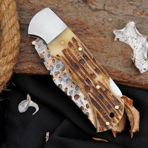 2026 Handcrafted Copper Brass Pocket Knife w/Burnt Bone Steel Bolster Handle Personalized Stainless Steel 440C Folding Knife - Product Image 5