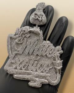 Collar con colgante de letra inicial estilo Hip Hop, con diseño de bolsa de dinero y cadena de eslabones, de Plata 925 y Diamante Moissanita VVS, para hombre, con incrustaciones de diamantes, con nombre, número o letra - Product Image 2