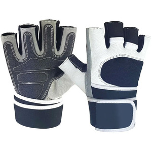 Gants de fitness demi-doigts en cuir PU noir et blanc avec sangle de poignet réglable pour la musculation et l'entraînement, unisexe - Product Image 1