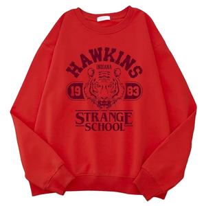 Sudadera informal para mujer, sudadera con capucha con estampado de Hawkins High School Indiana 1983, suéteres holgados con cuello redondo, ropa de lana cálida - Product Image 5