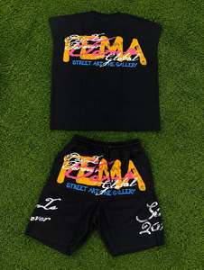 ชุดเสื้อยืดและกางเกงขาสั้นผู้ชายทรงหลวมสไตล์สตรีทแวร์ ผ้าฝ้ายถัก 100% ระบายอากาศได้ดี พิมพ์ลายดิจิทัลสำหรับฤดูร้อน - Product Image 2